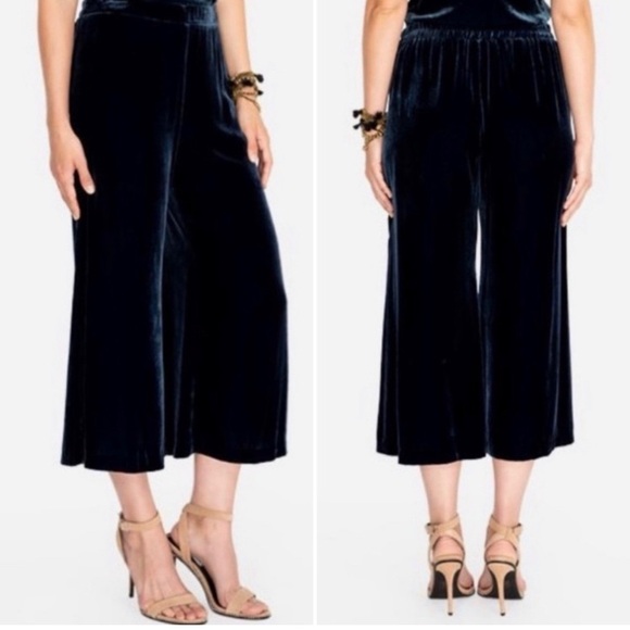 Johnny Was Pants - Love Johnny Was Black Velvet Silk Blend Wide Leg Pull On Gauchos Sz L